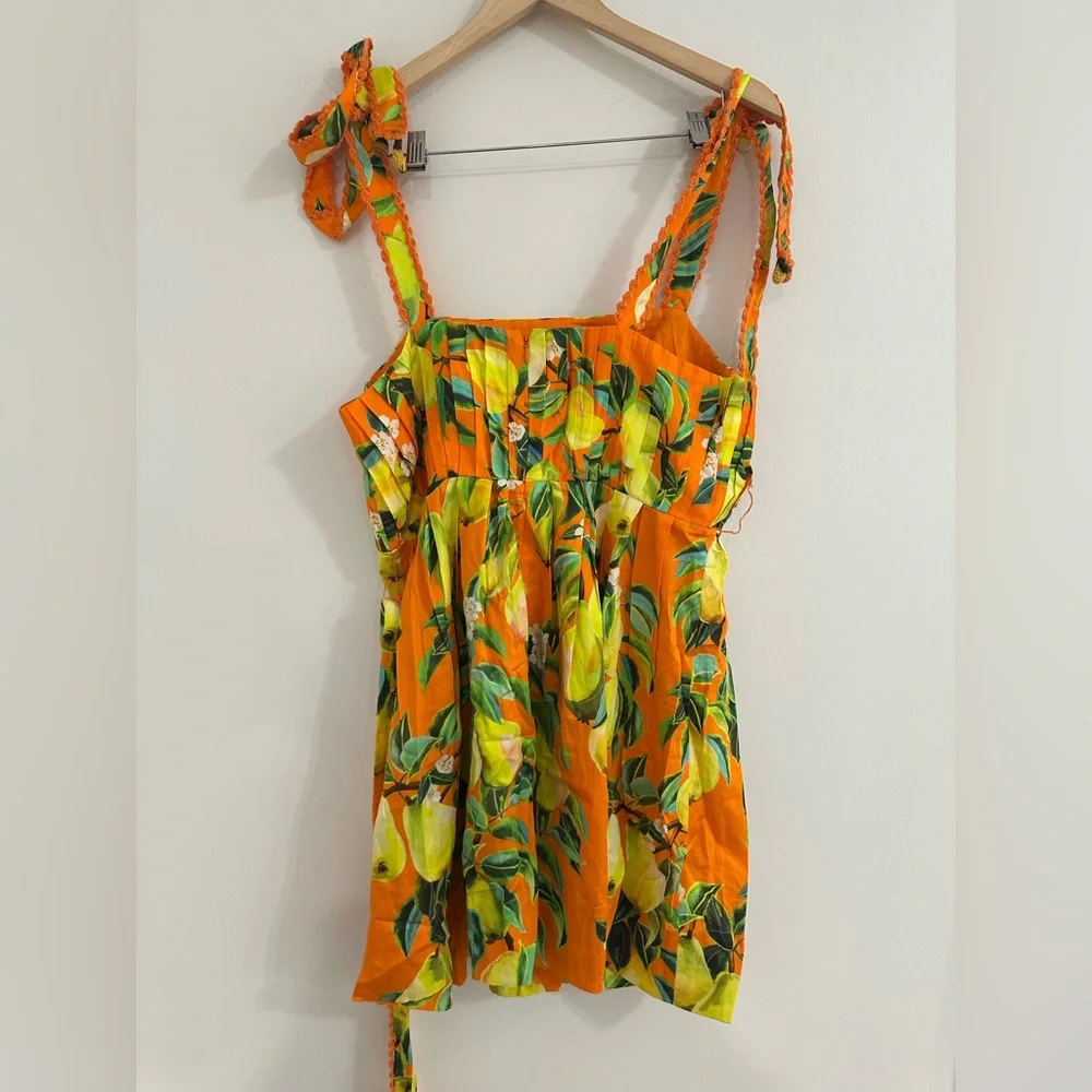 Bright Orange Tropical Tie-Shoulder Mini Dress